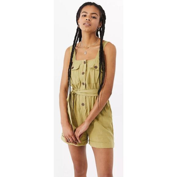Urban Outfitters Malibu Romper Linen Blend Light Green Suspender Overall Size XS - Picture 2 of 9